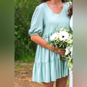 Mint coloured puff sleeve mini dress